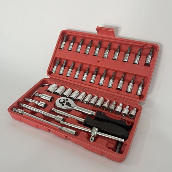 Mechanic Tool Kit Drive Socket Ratchet Wrench Set with Storage Case 46Pcs US - Picture 3 of 7